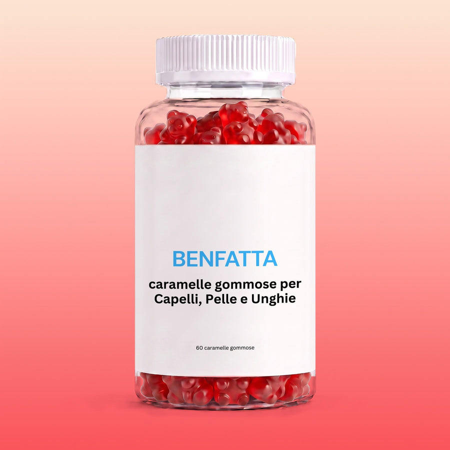 Barattolo BENFATTA di caramelle gommose per capelli, pelle e unghie, 60 orsetti rossi