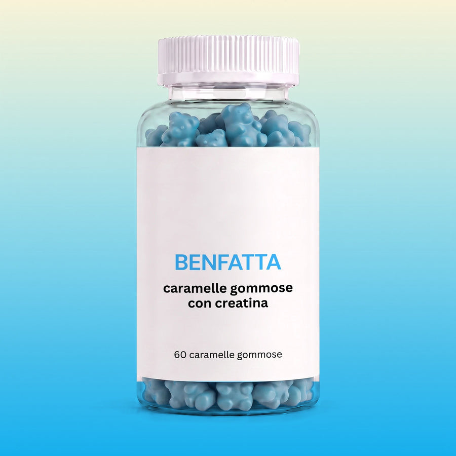 Barattolo BENFATTA di caramelle gommose con creatina, 60 orsetti azzurri