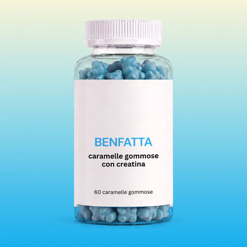 Barattolo BENFATTA di caramelle gommose con creatina, 60 orsetti azzurri
