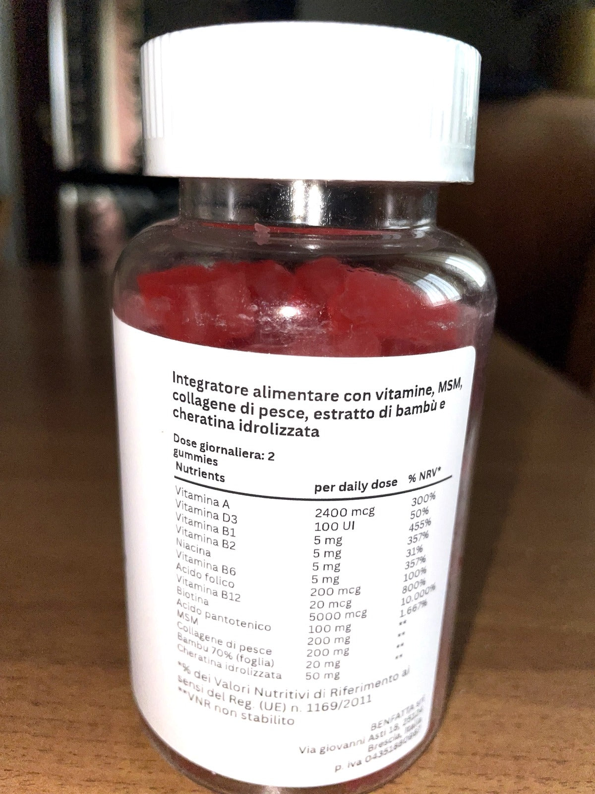 Tabella nutrizionale reale con biotina, collagene di pesce e cheratina