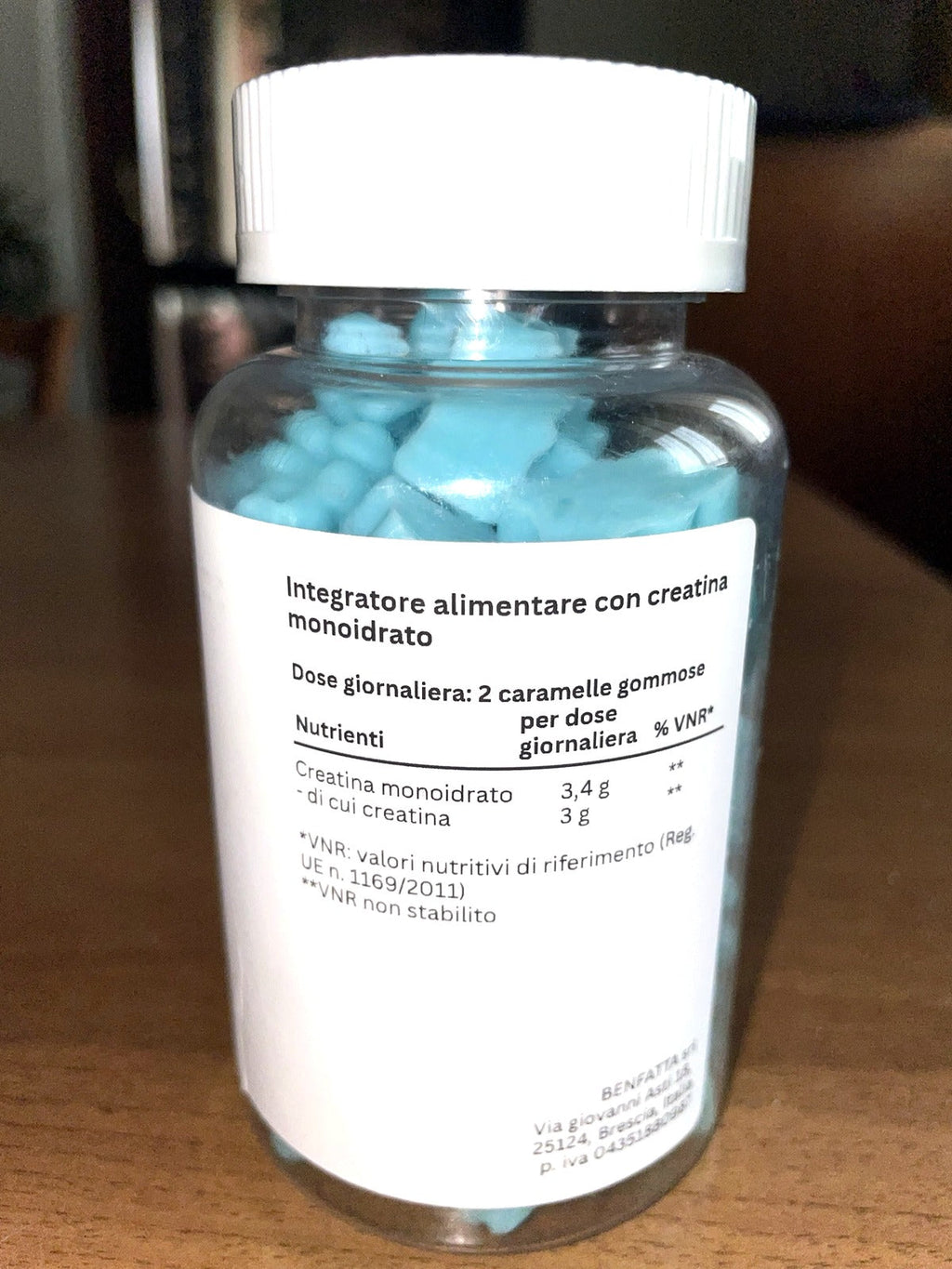 Tabella nutrizionale reale: 3,4 g di creatina monoidrato di cui 3 g di creatina