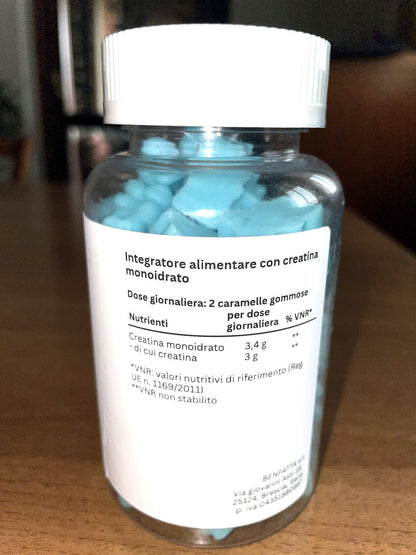 Tabella nutrizionale reale: 3,4 g di creatina monoidrato di cui 3 g di creatina