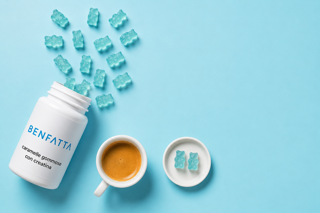Flat lay con barattolo, orsetti e caffe del mattino